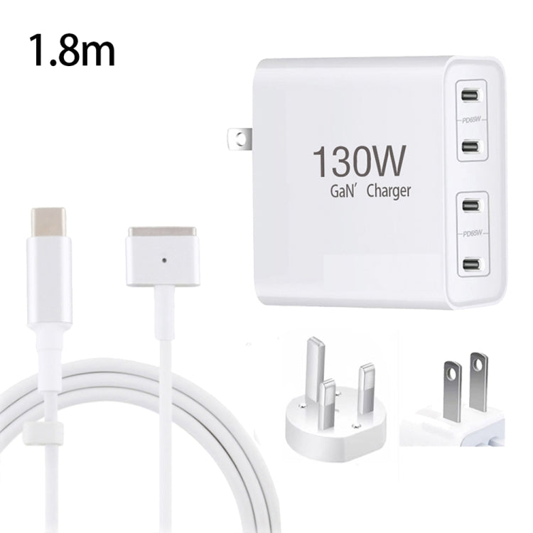 GaN 130W 4-Port USB-C PD65W / PD30W Multi Port Type-C Charger with 1.8m Type-C to MagSafe 2 / T Header Data Cable US / UK Plug - Cable & Adapter by buy2fix | Online Shopping UK | buy2fix
