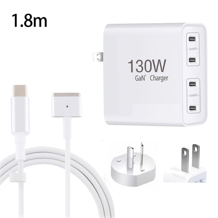 GaN 130W 4-Port USB-C PD65W / PD30W Multi Port Type-C Charger with 1.8m Type-C to MagSafe 2 / T Header Data Cable US / AU Plug - Cable & Adapter by buy2fix | Online Shopping UK | buy2fix