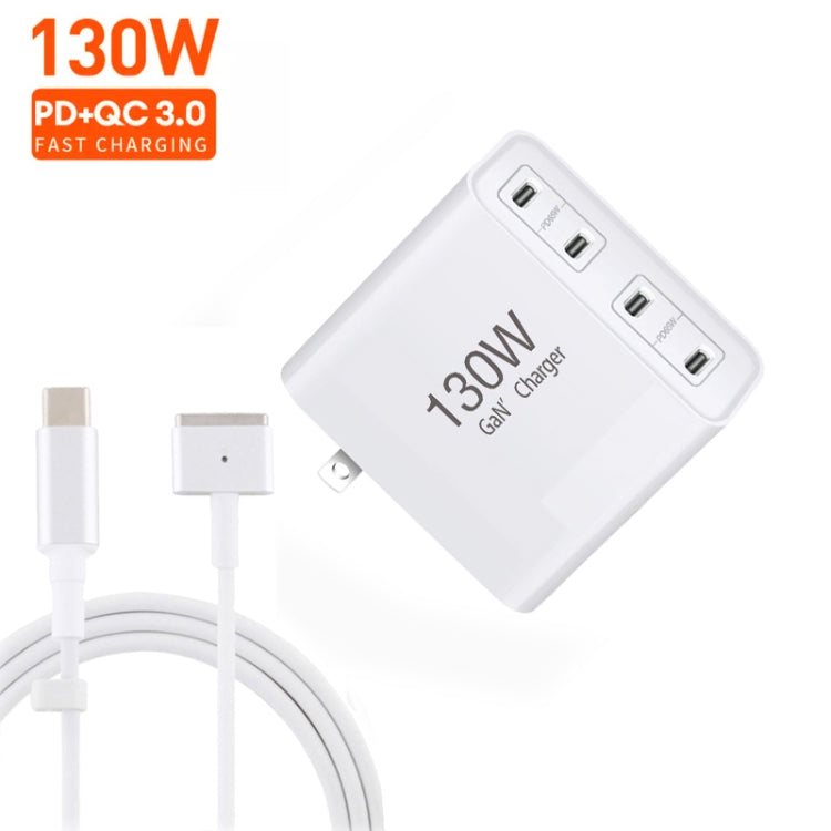 GaN 130W 4-Port USB-C PD65W / PD30W Multi Port Type-C Charger with 1.8m Type-C to MagSafe 2 / T Header Data Cable US / AU Plug - Cable & Adapter by buy2fix | Online Shopping UK | buy2fix