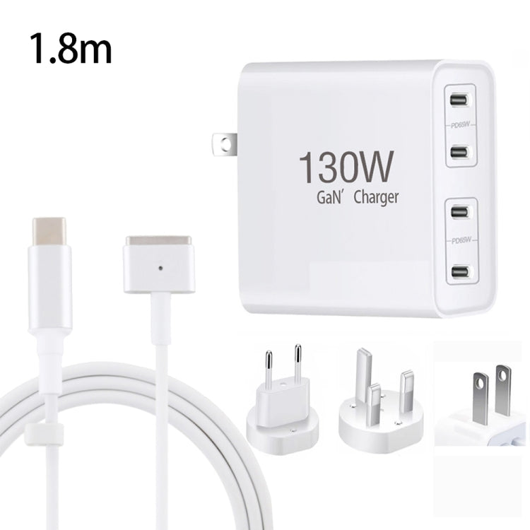 GaN 130W 4-Port USB-C PD65W / PD30W Multi Port Type-C Charger with 1.8m Type-C to MagSafe 2 / T Header Data Cable US / EU / UK Plug - Cable & Adapter by buy2fix | Online Shopping UK | buy2fix