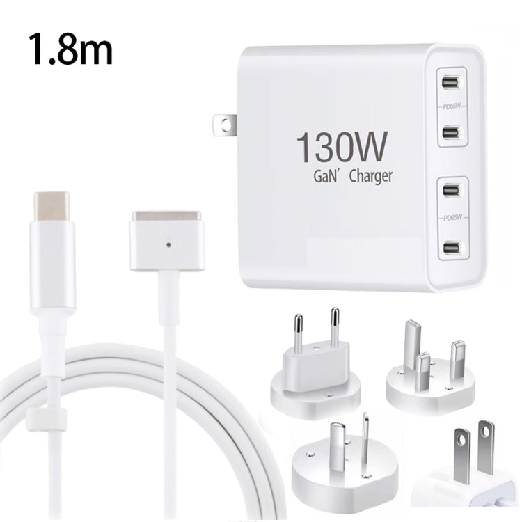 GaN 130W 4-Port USB-C PD65W / PD30W Multi Port Type-C Charger with 1.8m Type-C to MagSafe 2 / T Header Data Cable US / EU / UK / AU Plug - Cable & Adapter by buy2fix | Online Shopping UK | buy2fix