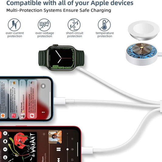 For Apple Watch Series & iPhone 3 in 1 USB Magnetic Charging Cable 4ft/1.2m by buy2fix