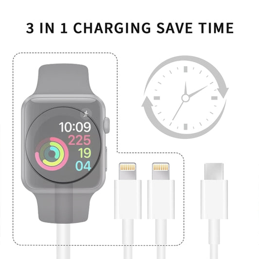 For Apple Watch Series & iPhone 3 in 1 Type-C Magnetic Charging Cable 4ft/1.2m by buy2fix