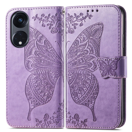 For OPPO Reno8 T 5G Butterfly Love Flower Embossed Flip Leather Phone Case(Light Purple) by buy2fix