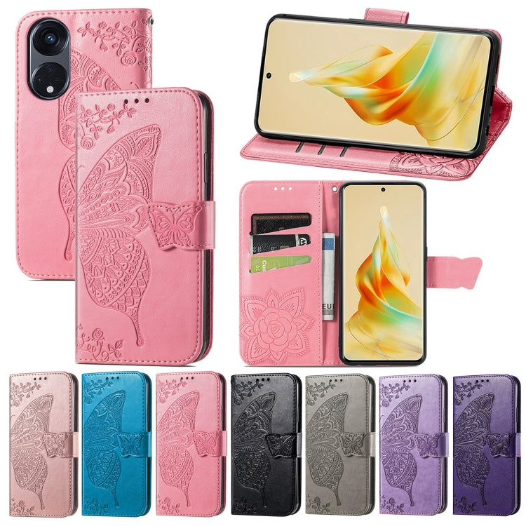 For OPPO Reno8 T 5G Butterfly Love Flower Embossed Flip Leather Phone Case(Light Purple) by buy2fix