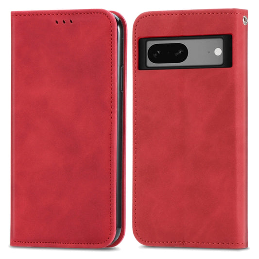 For Google Pixel 7A Retro Skin Feel Magnetic Flip Leather Phone Case(Red) by buy2fix