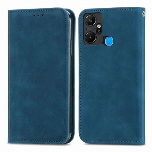 For Infinix Smart 6 Plus Retro Skin Feel Magnetic Flip Leather Phone Case(Blue) by buy2fix