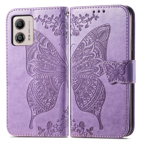 For Motorola Moto E13 Butterfly Love Flower Embossed Flip Leather Phone Case(Light Purple) by buy2fix