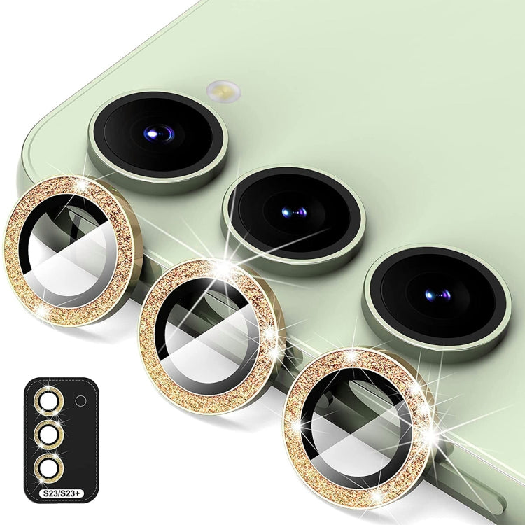 For Samsung Galaxy S23 5G / S23+ 5G ENKAY 9H Rear Camera Lens Glitter Aluminium Alloy Ring Tempered Glass Film(Gold) - Galaxy S23+ 5G Tempered Glass by ENKAY | Online Shopping UK | buy2fix