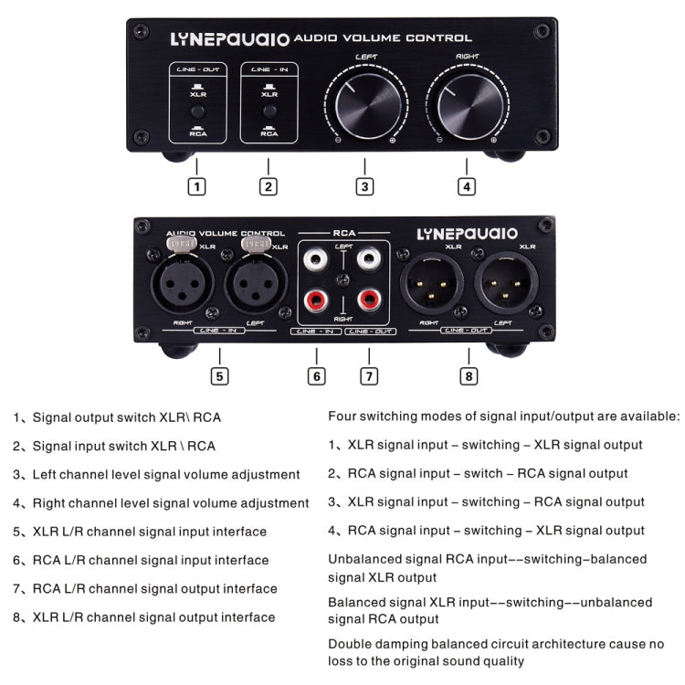 2 In and 2 Out Switcher Volume Controller, RCA signal switches to XLR balanced signal and no need for power supply. It provides RCA and XLR interfaces, independent L/R channel volume adjustment, which is suitable for devices with volume adjustment need by buy2fix