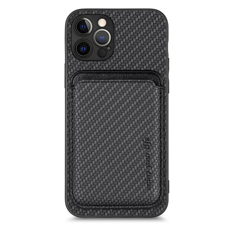 For iPhone 12 Pro Carbon Fiber Leather Card Magsafe Magnetic Phone Case(Black) - iPhone 12 / 12 Pro Cases by buy2fix | Online Shopping UK | buy2fix