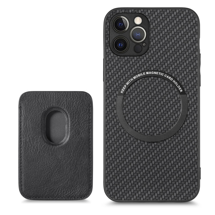 For iPhone 12 Pro Carbon Fiber Leather Card Magsafe Magnetic Phone Case(Black) - iPhone 12 / 12 Pro Cases by buy2fix | Online Shopping UK | buy2fix