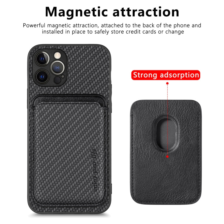 For iPhone 12 Pro Carbon Fiber Leather Card Magsafe Magnetic Phone Case(Black) - iPhone 12 / 12 Pro Cases by buy2fix | Online Shopping UK | buy2fix