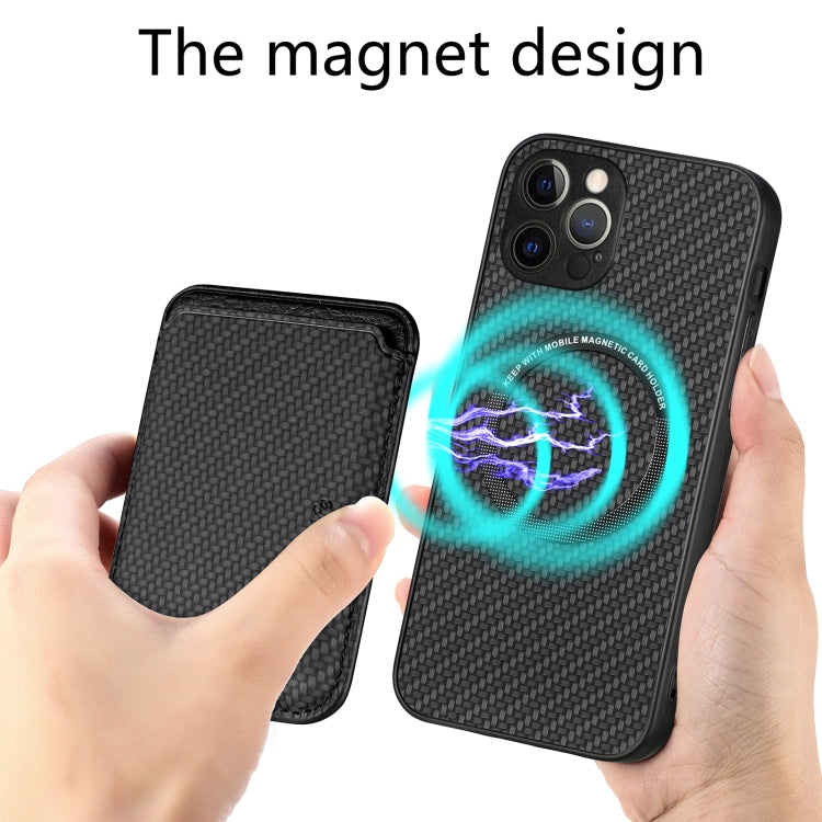 For iPhone 12 Pro Carbon Fiber Leather Card Magsafe Magnetic Phone Case(Black) - iPhone 12 / 12 Pro Cases by buy2fix | Online Shopping UK | buy2fix
