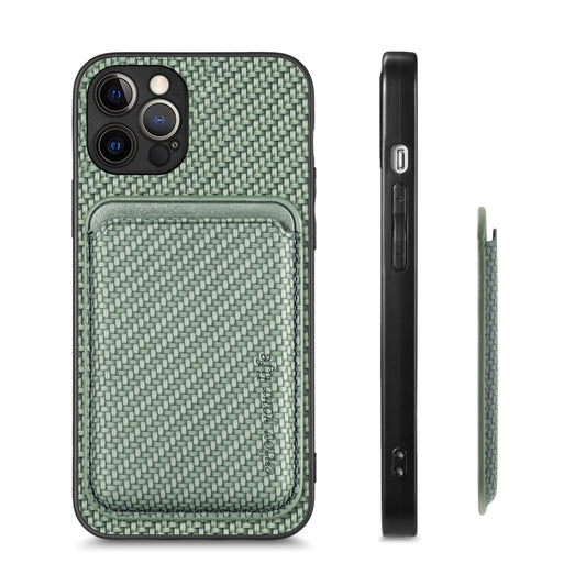 For iPhone 12 Pro Carbon Fiber Leather Card Magsafe Magnetic Phone Case(Green) by buy2fix