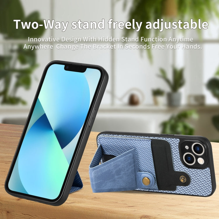 For iPhone 13 Carbon Fiber Wallet Flip Card K-shaped Holder Phone Case(Blue) - iPhone 13 Cases by buy2fix | Online Shopping UK | buy2fix