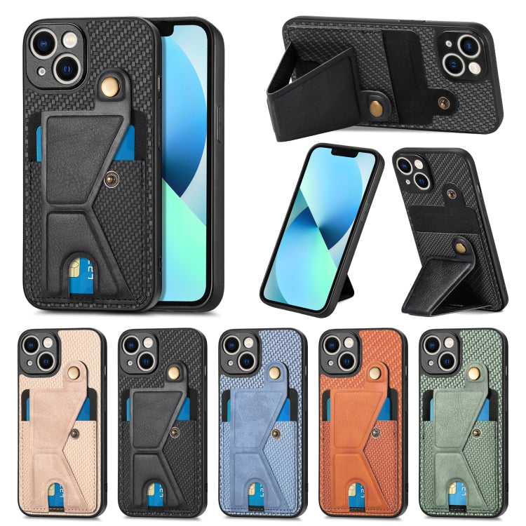 For iPhone 13 Carbon Fiber Wallet Flip Card K-shaped Holder Phone Case(Blue) - iPhone 13 Cases by buy2fix | Online Shopping UK | buy2fix