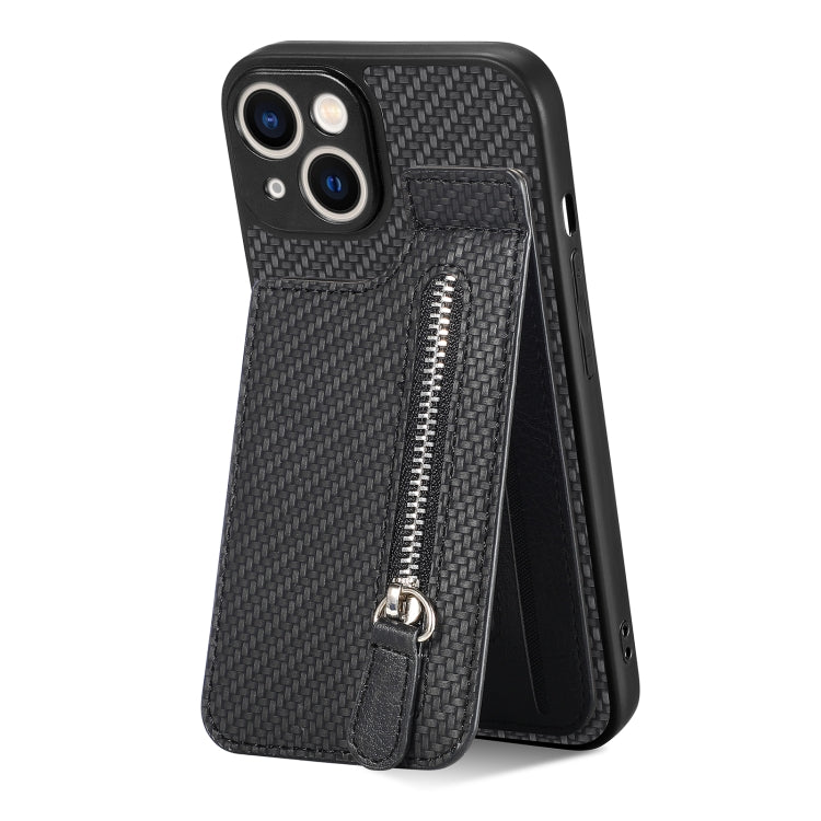 For iPhone 13 mini Carbon Fiber Vertical Flip Zipper Phone Case(Black) - iPhone 13 mini Cases by buy2fix | Online Shopping UK | buy2fix