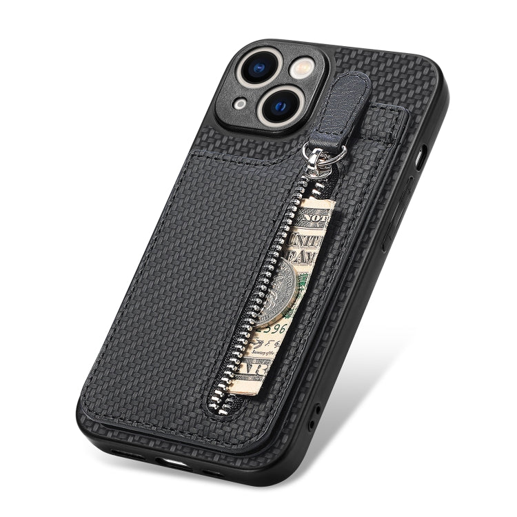 For iPhone 13 mini Carbon Fiber Vertical Flip Zipper Phone Case(Black) - iPhone 13 mini Cases by buy2fix | Online Shopping UK | buy2fix