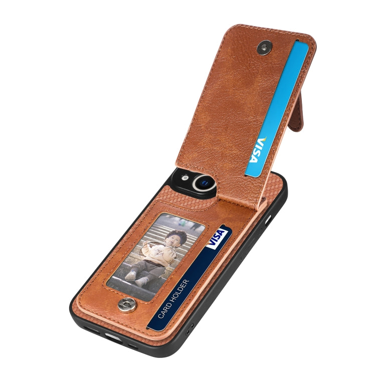 For iPhone 13 mini Carbon Fiber Vertical Flip Zipper Phone Case(Brown) - iPhone 13 mini Cases by buy2fix | Online Shopping UK | buy2fix