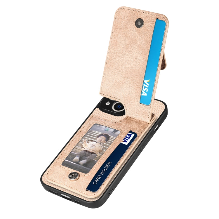 For iPhone 13 mini Carbon Fiber Vertical Flip Zipper Phone Case(Khaki) - iPhone 13 mini Cases by buy2fix | Online Shopping UK | buy2fix