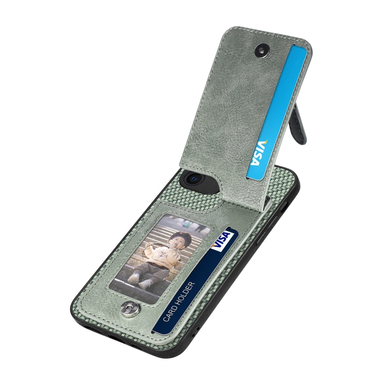 For iPhone 12 Carbon Fiber Vertical Flip Zipper Phone Case(Green) - iPhone 12 / 12 Pro Cases by buy2fix | Online Shopping UK | buy2fix