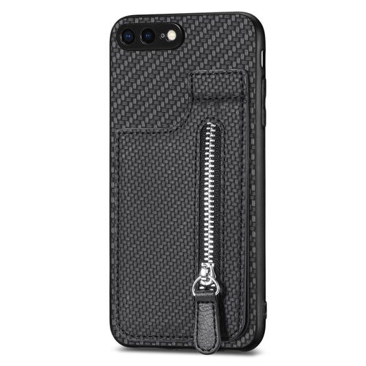 For iPhone SE 2022 / 2020 / 7 / 8 Carbon Fiber Vertical Flip Zipper Phone Case(Black) by buy2fix