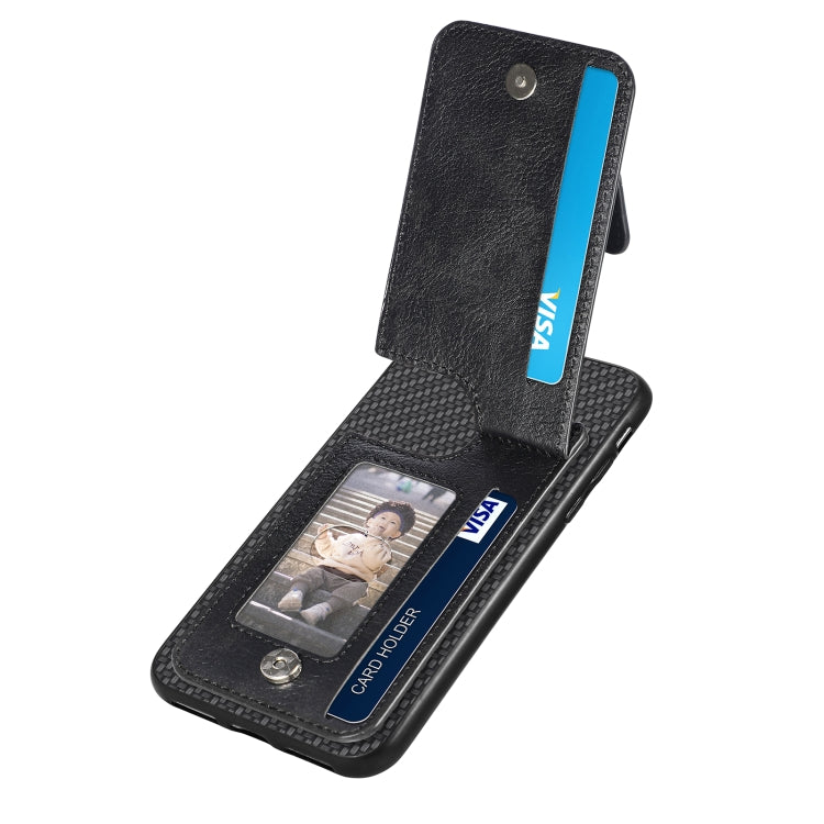 For iPhone SE 2022 / 2020 / 7 / 8 Carbon Fiber Vertical Flip Zipper Phone Case(Black) - More iPhone Cases by buy2fix | Online Shopping UK | buy2fix