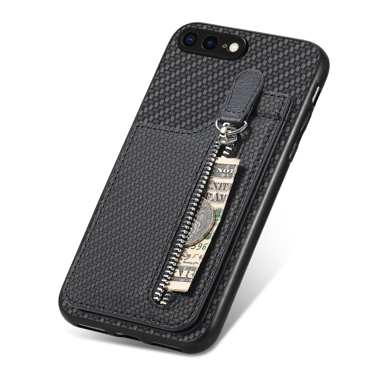 For iPhone SE 2022 / 2020 / 7 / 8 Carbon Fiber Vertical Flip Zipper Phone Case(Black) - More iPhone Cases by buy2fix | Online Shopping UK | buy2fix