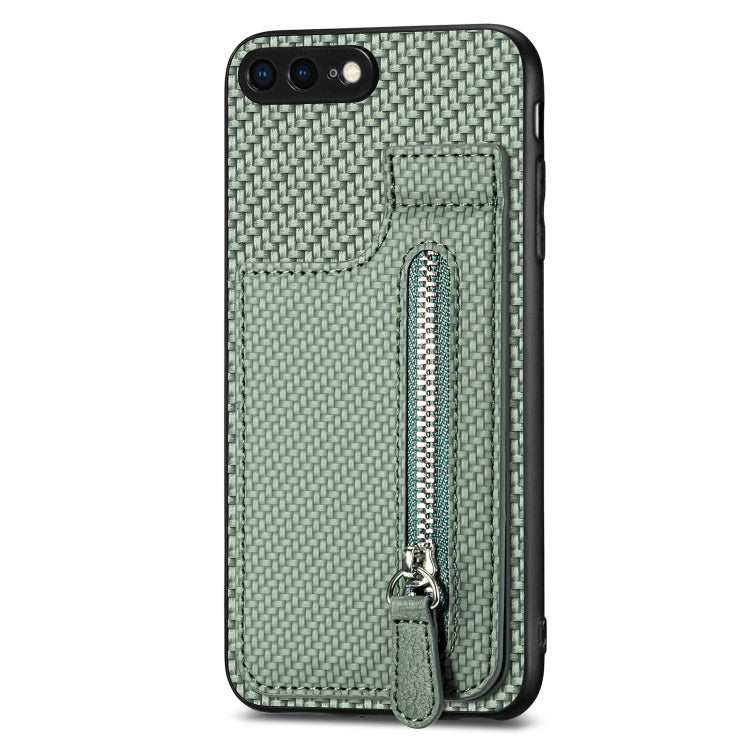 For iPhone SE 2022 / 2020 / 7 / 8 Carbon Fiber Vertical Flip Zipper Phone Case(Green) - More iPhone Cases by buy2fix | Online Shopping UK | buy2fix