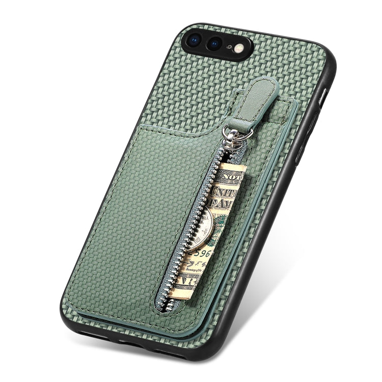 For iPhone SE 2022 / 2020 / 7 / 8 Carbon Fiber Vertical Flip Zipper Phone Case(Green) - More iPhone Cases by buy2fix | Online Shopping UK | buy2fix