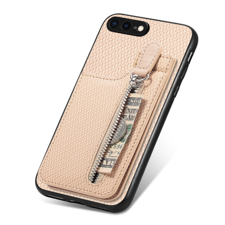 For iPhone SE 2022 / 2020 / 7 / 8 Carbon Fiber Vertical Flip Zipper Phone Case(Khaki) - More iPhone Cases by buy2fix | Online Shopping UK | buy2fix