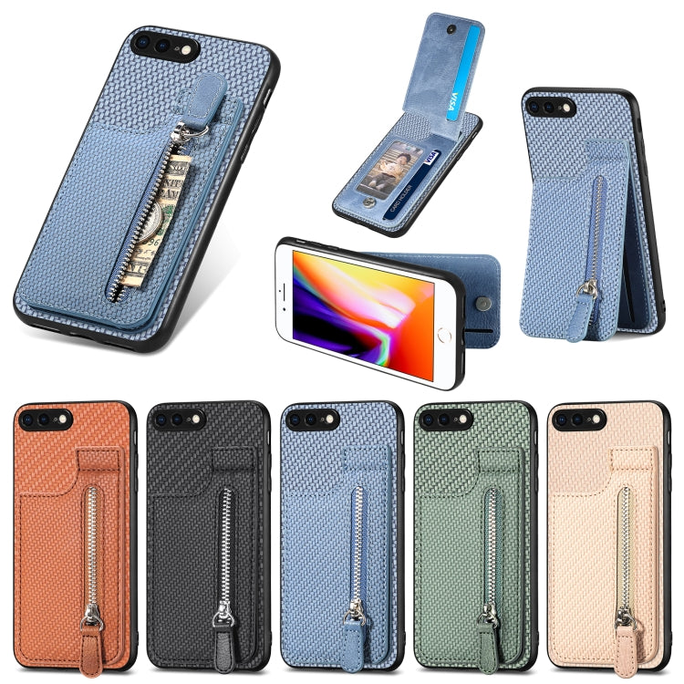 For iPhone SE 2022 / 2020 / 7 / 8 Carbon Fiber Vertical Flip Zipper Phone Case(Blue) - More iPhone Cases by buy2fix | Online Shopping UK | buy2fix