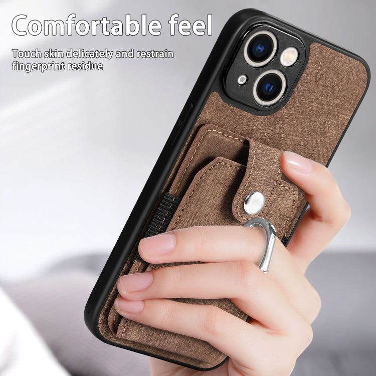 For iPhone 13 Retro Skin-feel Ring Card Wallet Phone Case(Brown) - iPhone 13 Cases by buy2fix | Online Shopping UK | buy2fix
