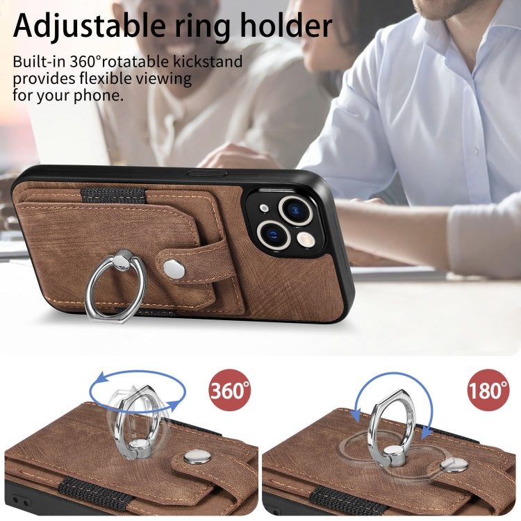For iPhone 13 Retro Skin-feel Ring Card Wallet Phone Case(Brown) - iPhone 13 Cases by buy2fix | Online Shopping UK | buy2fix