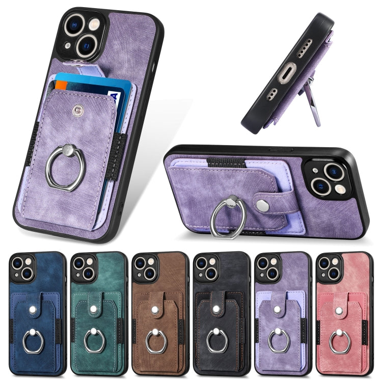 For iPhone 13 Retro Skin-feel Ring Card Wallet Phone Case(Brown) - iPhone 13 Cases by buy2fix | Online Shopping UK | buy2fix