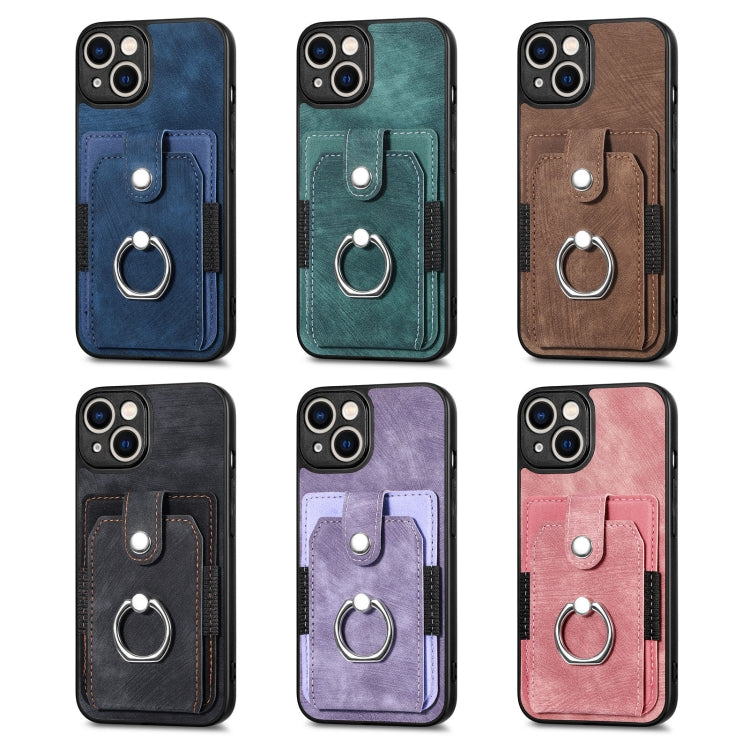 For iPhone 13 Retro Skin-feel Ring Card Wallet Phone Case(Brown) - iPhone 13 Cases by buy2fix | Online Shopping UK | buy2fix