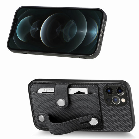 For iPhone 12 Pro Max Wristband Kickstand Card Wallet Back Cover Phone Case with Tool Knife(Black) by buy2fix