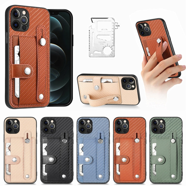 For iPhone 12 Pro Max Wristband Kickstand Card Wallet Back Cover Phone Case with Tool Knife(Black) - iPhone 12 Pro Max Cases by buy2fix | Online Shopping UK | buy2fix