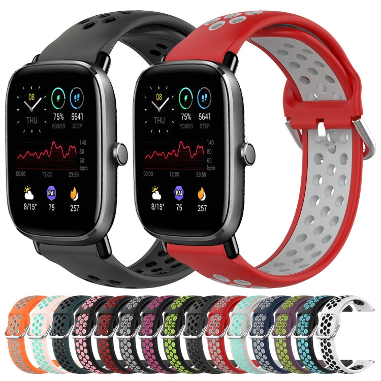 For Amazfit GTS 4 Mini 20mm Perforated Breathable Sports Silicone Watch Band(Black+Blue) - Watch Bands by buy2fix | Online Shopping UK | buy2fix