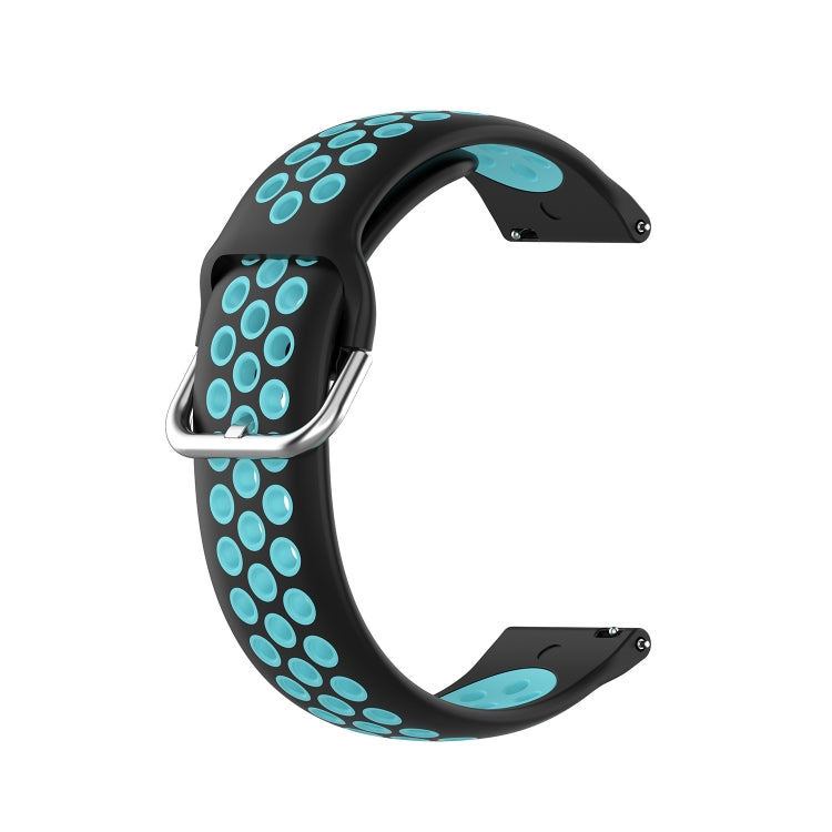 For Samsung Galaxy Watch 4 Classic 46mm 20mm Perforated Breathable Sports Silicone Watch Band(Black+Blue) - Watch Bands by buy2fix | Online Shopping UK | buy2fix