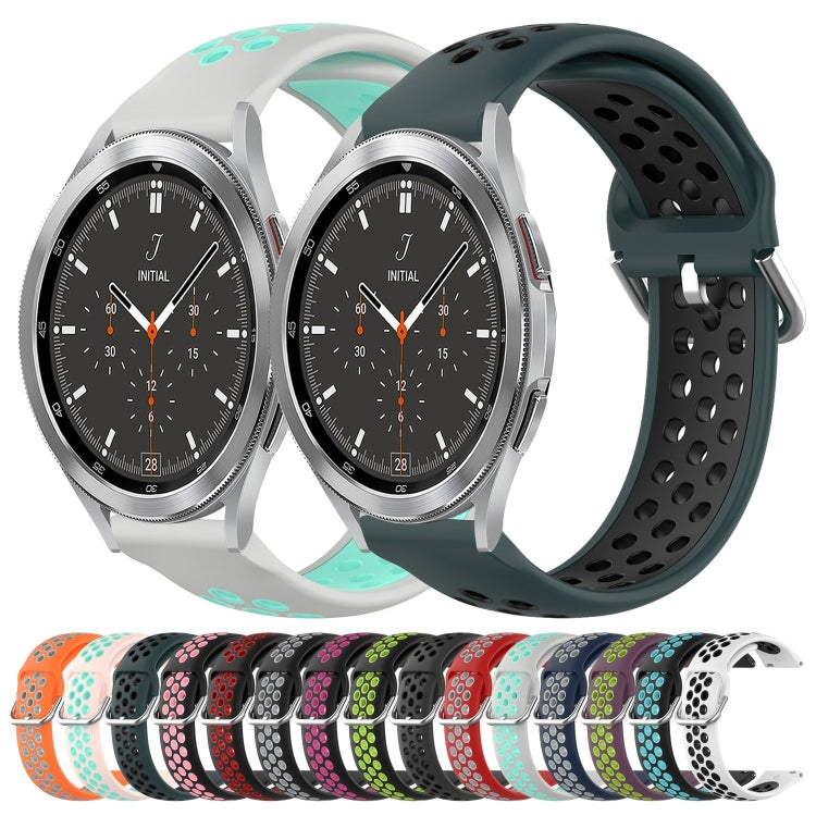 For Samsung Galaxy Watch 4 Classic 46mm 20mm Perforated Breathable Sports Silicone Watch Band(Black+Blue) - Watch Bands by buy2fix | Online Shopping UK | buy2fix