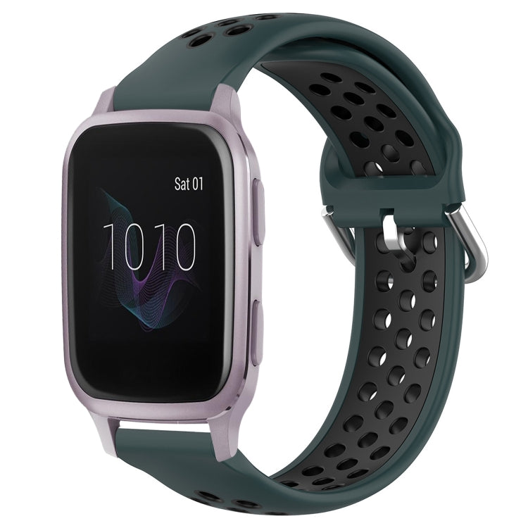 For Garmin Venu SQ 20mm Perforated Breathable Sports Silicone Watch Band(Olive Green+Black) - Watch Bands by buy2fix | Online Shopping UK | buy2fix