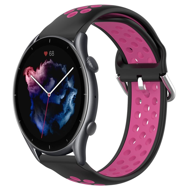 For Amazfit GTR 3 Pro 22mm Perforated Breathable Sports Silicone Watch Band(Black+Rose Red) - Watch Bands by buy2fix | Online Shopping UK | buy2fix