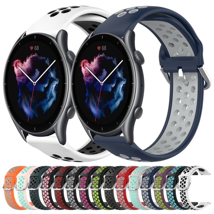 For Amazfit GTR 3 Pro 22mm Perforated Breathable Sports Silicone Watch Band(Black+Rose Red) - Watch Bands by buy2fix | Online Shopping UK | buy2fix