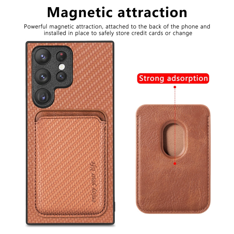 For Samsung Galaxy S22 5G Carbon Fiber Leather Card Magsafe Magnetic Phone Case(Brown) - Galaxy S22 5G Cases by buy2fix | Online Shopping UK | buy2fix