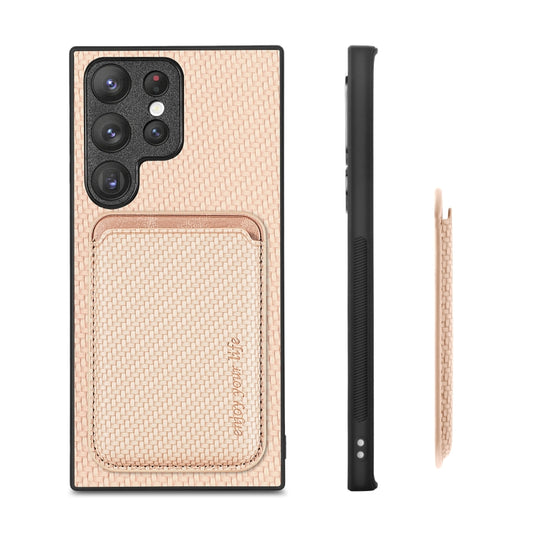 For Samsung Galaxy S22 5G Carbon Fiber Leather Card Magsafe Magnetic Phone Case(Khaki) by buy2fix