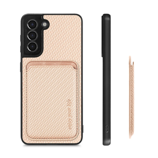 For Samsung Galaxy S21 5G Carbon Fiber Leather Card Magsafe Magnetic Phone Case(Khaki) by buy2fix