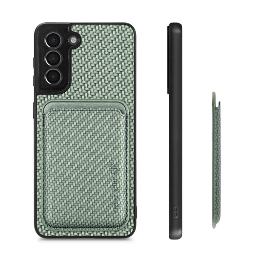 For Samsung Galaxy S21+ 5G Carbon Fiber Leather Card Magsafe Magnetic Phone Case(Green) by buy2fix