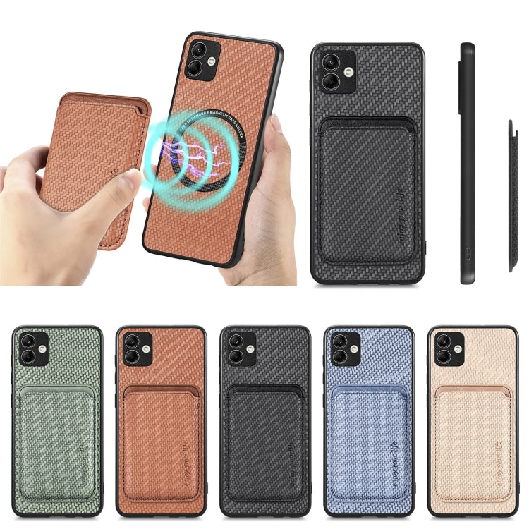 For Samsung Galaxy A04 4G Carbon Fiber Leather Card Magsafe Magnetic Phone Case(Brown) by buy2fix
